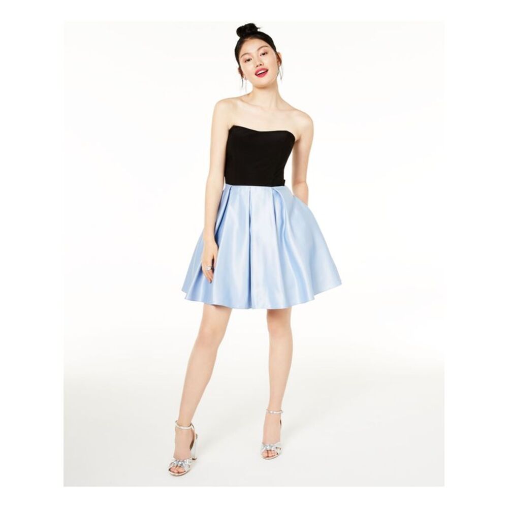BLONDIE Womens Fit + Flare Short Dress Light Blue Sleeveless Party Juniors 9